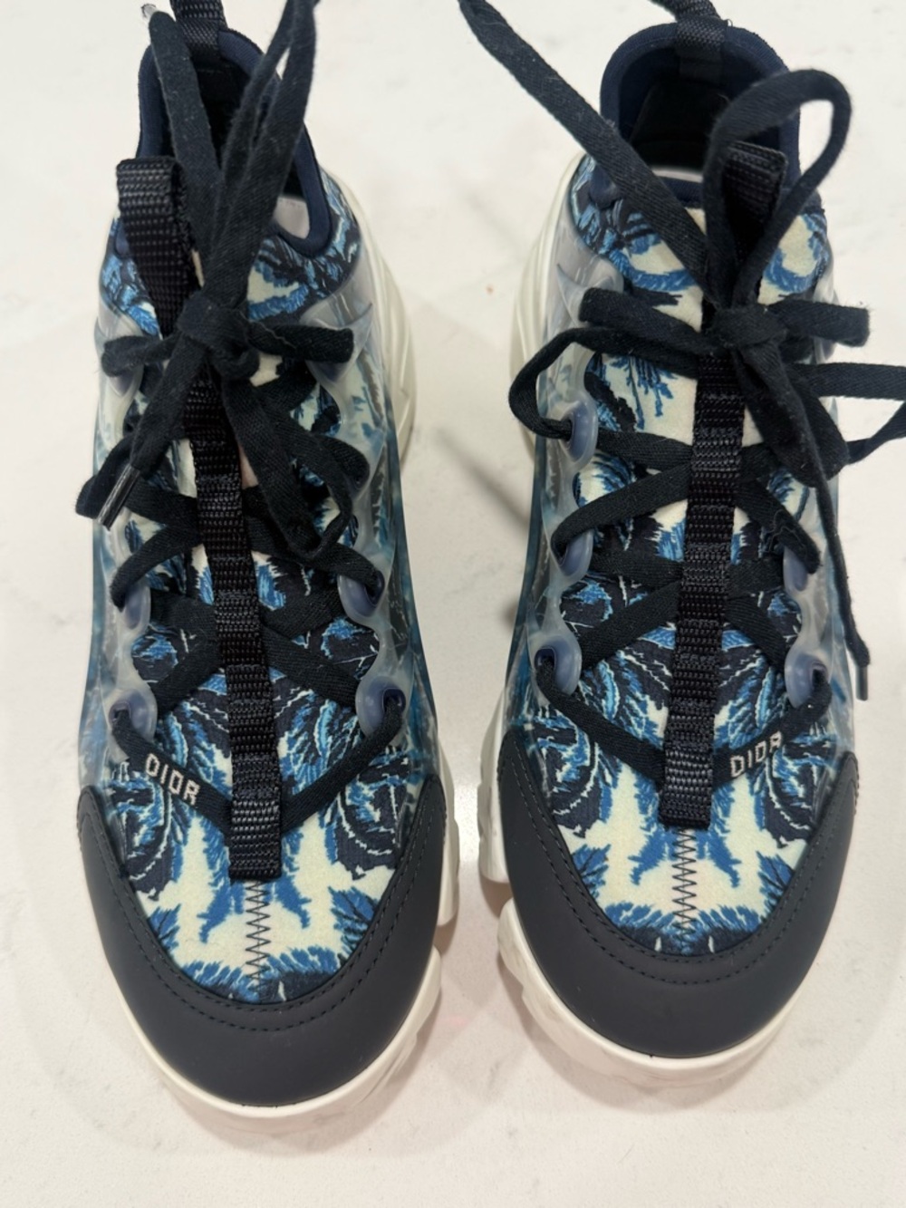 Dior Navy and Light Blue Floral Knit High-Top Sneakers